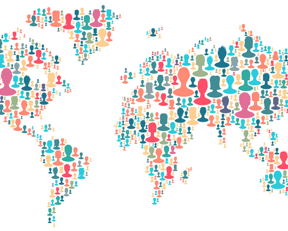 World map with people in different locations