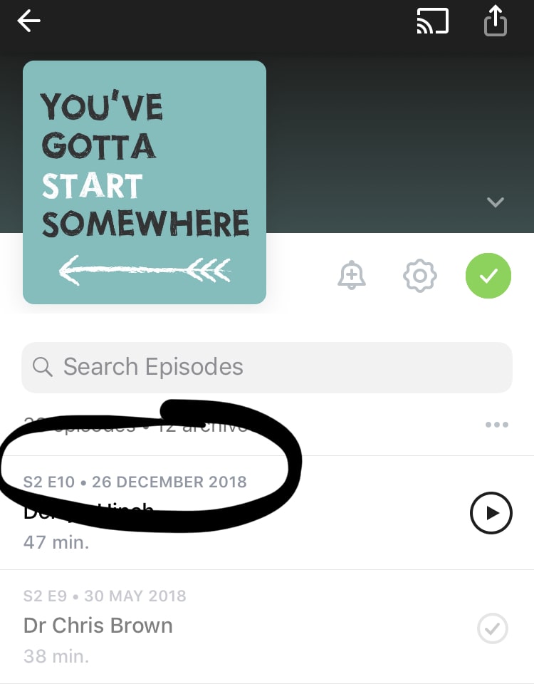 Screenshot of podcast episode and season metadata