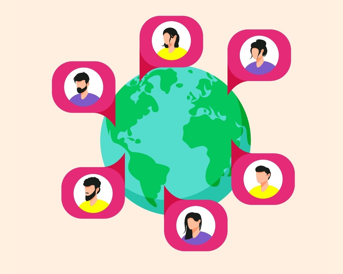 Illustration of people connected all over the world